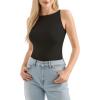 image:imageMANGOPOP Womens Boat Neck Tank Top Bodysuit Double Lined Sleeveless Cami Body Suit Going Out Adjustable Spaghetti Strap Tops01 Black