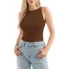 image:imageMANGOPOP Womens Boat Neck Tank Top Bodysuit Double Lined Sleeveless Cami Body Suit Going Out Adjustable Spaghetti Strap TopsCoffee