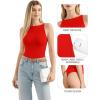 image:imageMANGOPOP Womens Boat Neck Tank Top Bodysuit Double Lined Sleeveless Cami Body Suit Going Out Adjustable Spaghetti Strap TopsRed