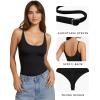 image:imageMANGOPOP Womens Cami Thong Double Lined Bodysuit Scoop Neck Backless Body Suit Sexy Adjustable Spaghetti Strap Tank Top 202601 Black