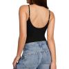 image:imageMANGOPOP Womens Cami Thong Double Lined Bodysuit Scoop Neck Backless Body Suit Sexy Adjustable Spaghetti Strap Tank Top 202601 Black