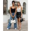 image:imageMANGOPOP Womens Cami Thong Double Lined Bodysuit Scoop Neck Backless Body Suit Sexy Adjustable Spaghetti Strap Tank Top 202601 Black