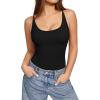 image:imageMANGOPOP Womens Cami Thong Double Lined Bodysuit Scoop Neck Backless Body Suit Sexy Adjustable Spaghetti Strap Tank Top 202601 Black