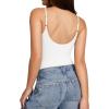 image:imageMANGOPOP Womens Cami Thong Double Lined Bodysuit Scoop Neck Backless Body Suit Sexy Adjustable Spaghetti Strap Tank Top 202602 White