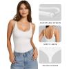 image:imageMANGOPOP Womens Cami Thong Double Lined Bodysuit Scoop Neck Backless Body Suit Sexy Adjustable Spaghetti Strap Tank Top 202602 White