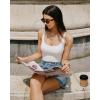 image:imageMANGOPOP Womens Cami Thong Double Lined Bodysuit Scoop Neck Backless Body Suit Sexy Adjustable Spaghetti Strap Tank Top 202602 White