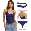 image:imageMANGOPOP Womens Cami Thong Double Lined Bodysuit Scoop Neck Backless Body Suit Sexy Adjustable Spaghetti Strap Tank Top 2026Deep Blue