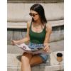 image:imageMANGOPOP Womens Cami Thong Double Lined Bodysuit Scoop Neck Backless Body Suit Sexy Adjustable Spaghetti Strap Tank Top 2026Deep Green