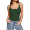 image:imageMANGOPOP Womens Cami Thong Double Lined Bodysuit Scoop Neck Backless Body Suit Sexy Adjustable Spaghetti Strap Tank Top 2026Deep Green