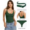 image:imageMANGOPOP Womens Cami Thong Double Lined Bodysuit Scoop Neck Backless Body Suit Sexy Adjustable Spaghetti Strap Tank Top 2026Deep Green