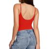 image:imageMANGOPOP Womens Cami Thong Double Lined Bodysuit Scoop Neck Backless Body Suit Sexy Adjustable Spaghetti Strap Tank Top 2026Red
