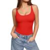 image:imageMANGOPOP Womens Cami Thong Double Lined Bodysuit Scoop Neck Backless Body Suit Sexy Adjustable Spaghetti Strap Tank Top 2026Red