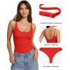 image:imageMANGOPOP Womens Cami Thong Double Lined Bodysuit Scoop Neck Backless Body Suit Sexy Adjustable Spaghetti Strap Tank Top 2026Red