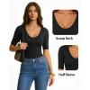 image:imageMANGOPOP Womens Half Sleeve Scoop Neck Top Mid Elbow 34 Sleeve T Shirts Going Out Casual Trendy 2026Black