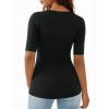 image:imageMANGOPOP Womens Half Sleeve Scoop Neck Top Mid Elbow 34 Sleeve T Shirts Going Out Casual Trendy 2026Black