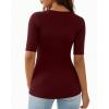 image:imageMANGOPOP Womens Half Sleeve Scoop Neck Top Mid Elbow 34 Sleeve T Shirts Going Out Casual Trendy 2026Burgundy
