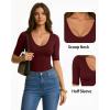 image:imageMANGOPOP Womens Half Sleeve Scoop Neck Top Mid Elbow 34 Sleeve T Shirts Going Out Casual Trendy 2026Burgundy