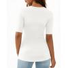 image:imageMANGOPOP Womens Half Sleeve Scoop Neck Top Mid Elbow 34 Sleeve T Shirts Going Out Casual Trendy 2026Creamy White