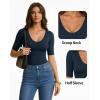 image:imageMANGOPOP Womens Half Sleeve Scoop Neck Top Mid Elbow 34 Sleeve T Shirts Going Out Casual Trendy 2026Deep Blue