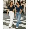 image:imageMANGOPOP Womens Half Sleeve Scoop Neck Top Mid Elbow 34 Sleeve T Shirts Going Out Casual Trendy 2026Deep Blue