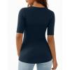 image:imageMANGOPOP Womens Half Sleeve Scoop Neck Top Mid Elbow 34 Sleeve T Shirts Going Out Casual Trendy 2026Deep Blue