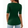 image:imageMANGOPOP Womens Half Sleeve Scoop Neck Top Mid Elbow 34 Sleeve T Shirts Going Out Casual Trendy 2026Deep Green