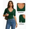 image:imageMANGOPOP Womens Half Sleeve Scoop Neck Top Mid Elbow 34 Sleeve T Shirts Going Out Casual Trendy 2026Deep Green