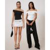 image:imageMANGOPOP Womens Off The Shoulder Double Lined Bodysuit Versatile Thong Body Suit Going Out Summer Trendy Tops01 Black