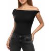 image:imageMANGOPOP Womens Off The Shoulder Double Lined Bodysuit Versatile Thong Body Suit Going Out Summer Trendy Tops01 Black