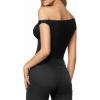image:imageMANGOPOP Womens Off The Shoulder Double Lined Bodysuit Versatile Thong Body Suit Going Out Summer Trendy Tops01 Black