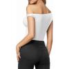 image:imageMANGOPOP Womens Off The Shoulder Double Lined Bodysuit Versatile Thong Body Suit Going Out Summer Trendy Tops02 White