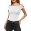 image:imageMANGOPOP Womens Off The Shoulder Double Lined Bodysuit Versatile Thong Body Suit Going Out Summer Trendy Tops02 White