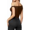 image:imageMANGOPOP Womens Off The Shoulder Double Lined Bodysuit Versatile Thong Body Suit Going Out Summer Trendy TopsCoffee