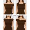 image:imageMANGOPOP Womens Off The Shoulder Double Lined Bodysuit Versatile Thong Body Suit Going Out Summer Trendy TopsCoffee