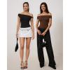 image:imageMANGOPOP Womens Off The Shoulder Double Lined Bodysuit Versatile Thong Body Suit Going Out Summer Trendy TopsCoffee