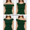 image:imageMANGOPOP Womens Off The Shoulder Double Lined Bodysuit Versatile Thong Body Suit Going Out Summer Trendy TopsDeep Green