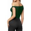image:imageMANGOPOP Womens Off The Shoulder Double Lined Bodysuit Versatile Thong Body Suit Going Out Summer Trendy TopsDeep Green