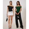 image:imageMANGOPOP Womens Off The Shoulder Double Lined Bodysuit Versatile Thong Body Suit Going Out Summer Trendy TopsDeep Green