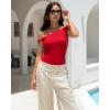 image:imageMANGOPOP Womens Off The Shoulder Double Lined Bodysuit Versatile Thong Body Suit Going Out Summer Trendy TopsRed