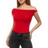 image:imageMANGOPOP Womens Off The Shoulder Double Lined Bodysuit Versatile Thong Body Suit Going Out Summer Trendy TopsRed