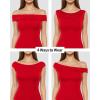 image:imageMANGOPOP Womens Off The Shoulder Double Lined Bodysuit Versatile Thong Body Suit Going Out Summer Trendy TopsRed