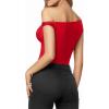 image:imageMANGOPOP Womens Off The Shoulder Double Lined Bodysuit Versatile Thong Body Suit Going Out Summer Trendy TopsRed