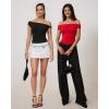 image:imageMANGOPOP Womens Off The Shoulder Double Lined Bodysuit Versatile Thong Body Suit Going Out Summer Trendy TopsRed