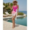 image:imageMANGOPOP Womens One Piece Swimsuits Slimming Tummy Control Bathing Suit Color Block Swim Suits 2026 Beach Vacation ClothesBpink