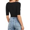 image:imageMANGOPOP Womens Scoop Neck Half Sleeve Bodysuit 34 Sleeve Sexy Body Suit Slim Fitted Going Out Shirts Tops01 Black