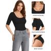 image:imageMANGOPOP Womens Scoop Neck Half Sleeve Bodysuit 34 Sleeve Sexy Body Suit Slim Fitted Going Out Shirts Tops01 Black