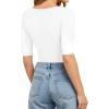 image:imageMANGOPOP Womens Scoop Neck Half Sleeve Bodysuit 34 Sleeve Sexy Body Suit Slim Fitted Going Out Shirts Tops02 White