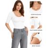 image:imageMANGOPOP Womens Scoop Neck Half Sleeve Bodysuit 34 Sleeve Sexy Body Suit Slim Fitted Going Out Shirts Tops02 White
