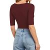 image:imageMANGOPOP Womens Scoop Neck Half Sleeve Bodysuit 34 Sleeve Sexy Body Suit Slim Fitted Going Out Shirts TopsBurgundy