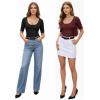 image:imageMANGOPOP Womens Scoop Neck Half Sleeve Bodysuit 34 Sleeve Sexy Body Suit Slim Fitted Going Out Shirts TopsBurgundy